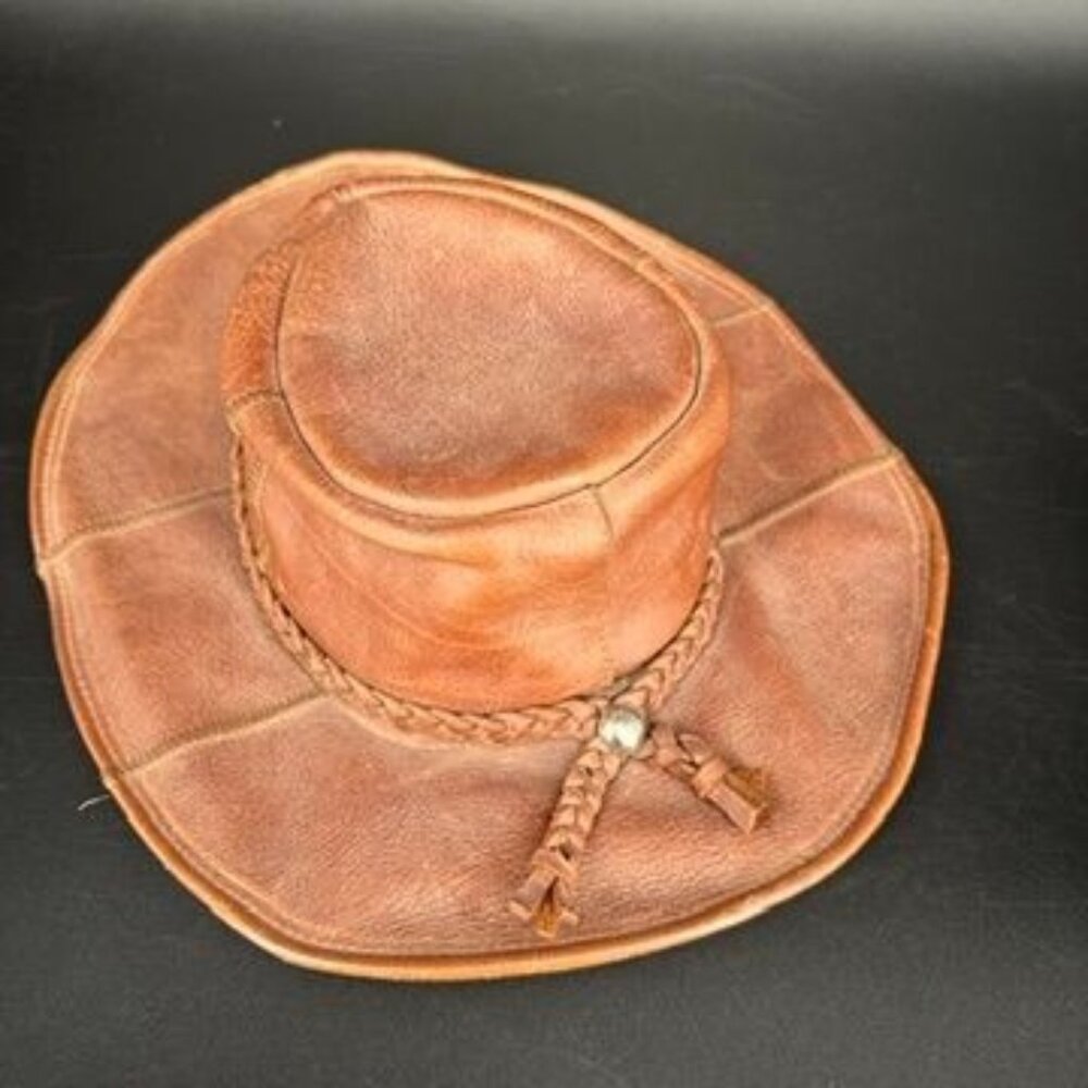 Vintage Cowboy Hat Leather Brown Made in Ecuador Size M